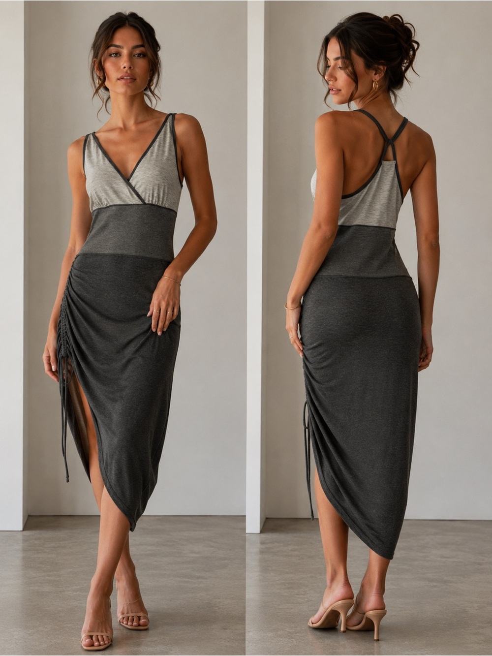 blanc noir Gray & Charcoal Strappy Tank with Logo Accent
